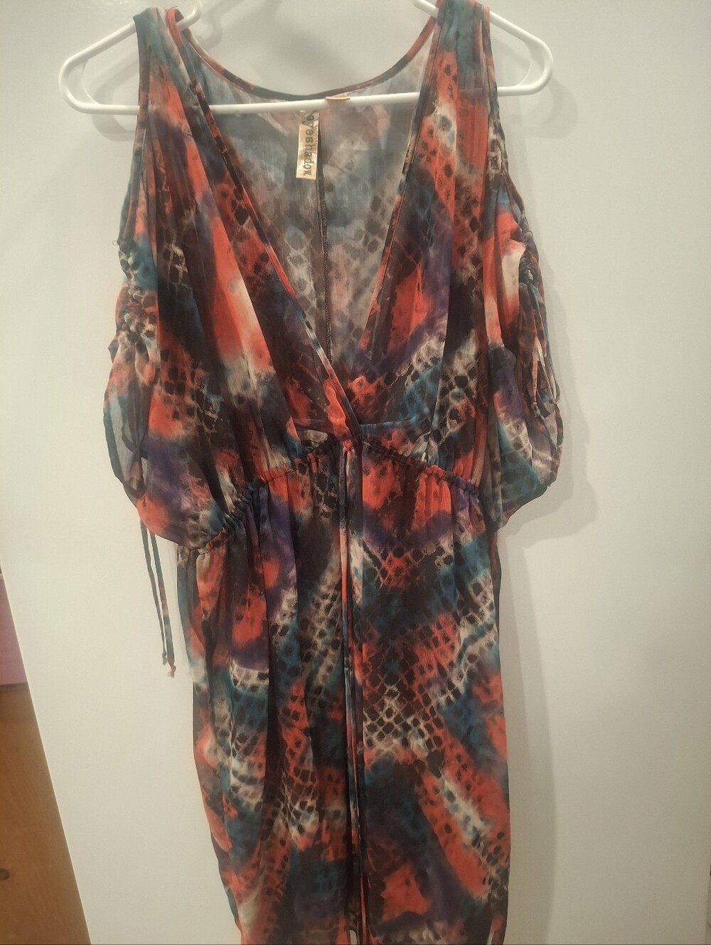 Eyeshadow One-Shoulder Multicolor Abstract Dress (Red, Blue, Purple)
